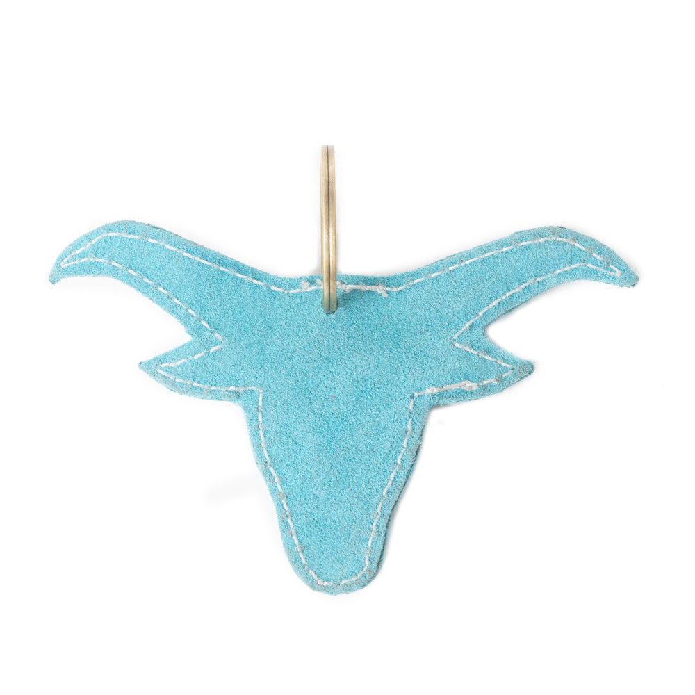Longhorn Charm Leather Key Fob in Turquoise