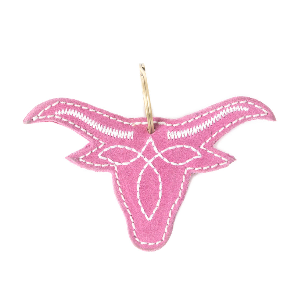 Longhorn Charm Leather Key Fob in Pink