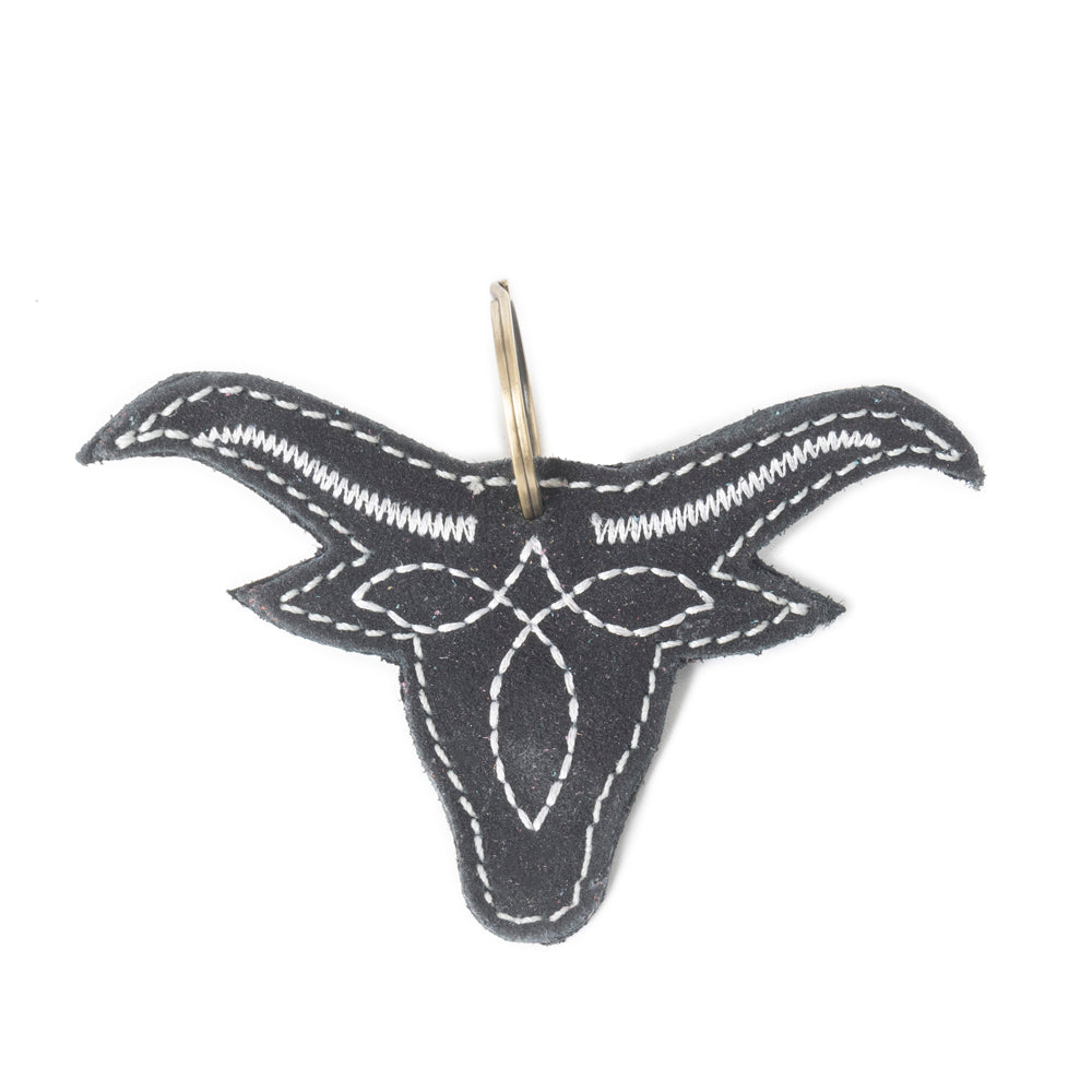 Longhorn Charm Leather Key Fob in Black