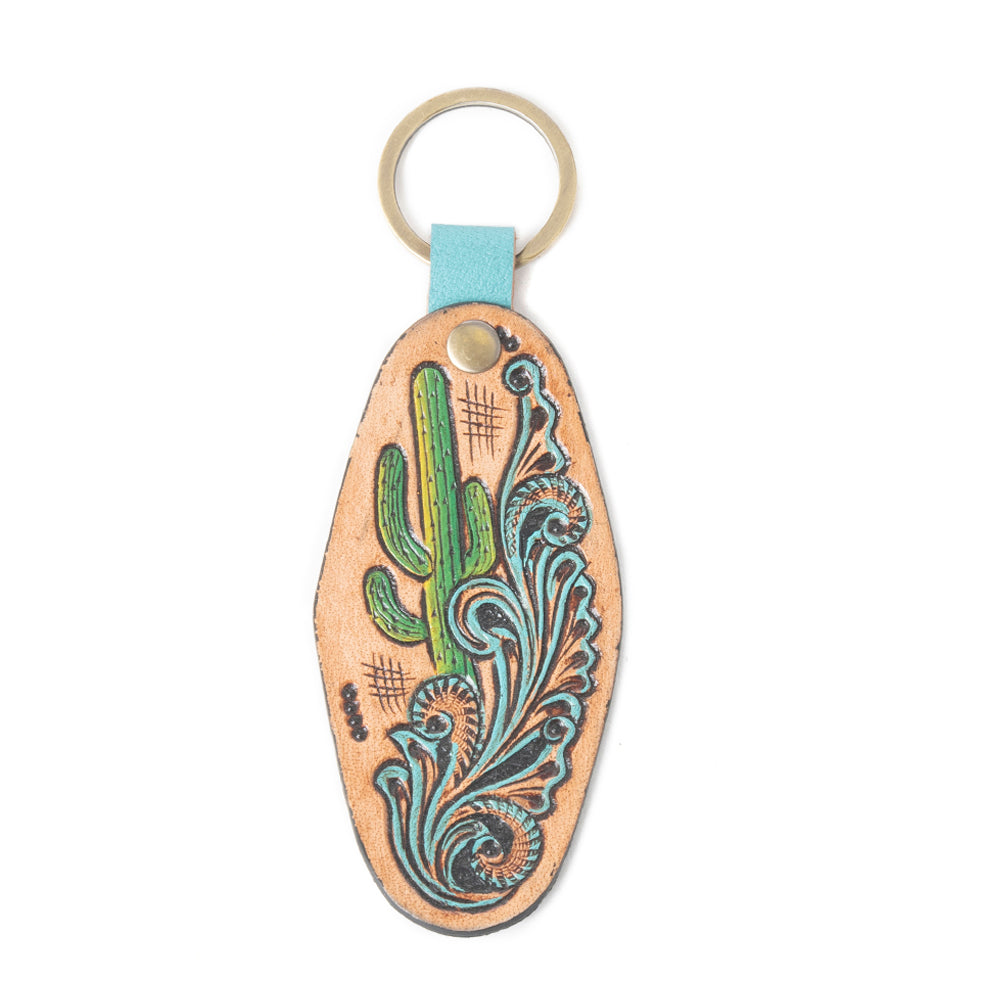 Sonoran Bloom Embossed Key Fob in Cactus Green & Brown