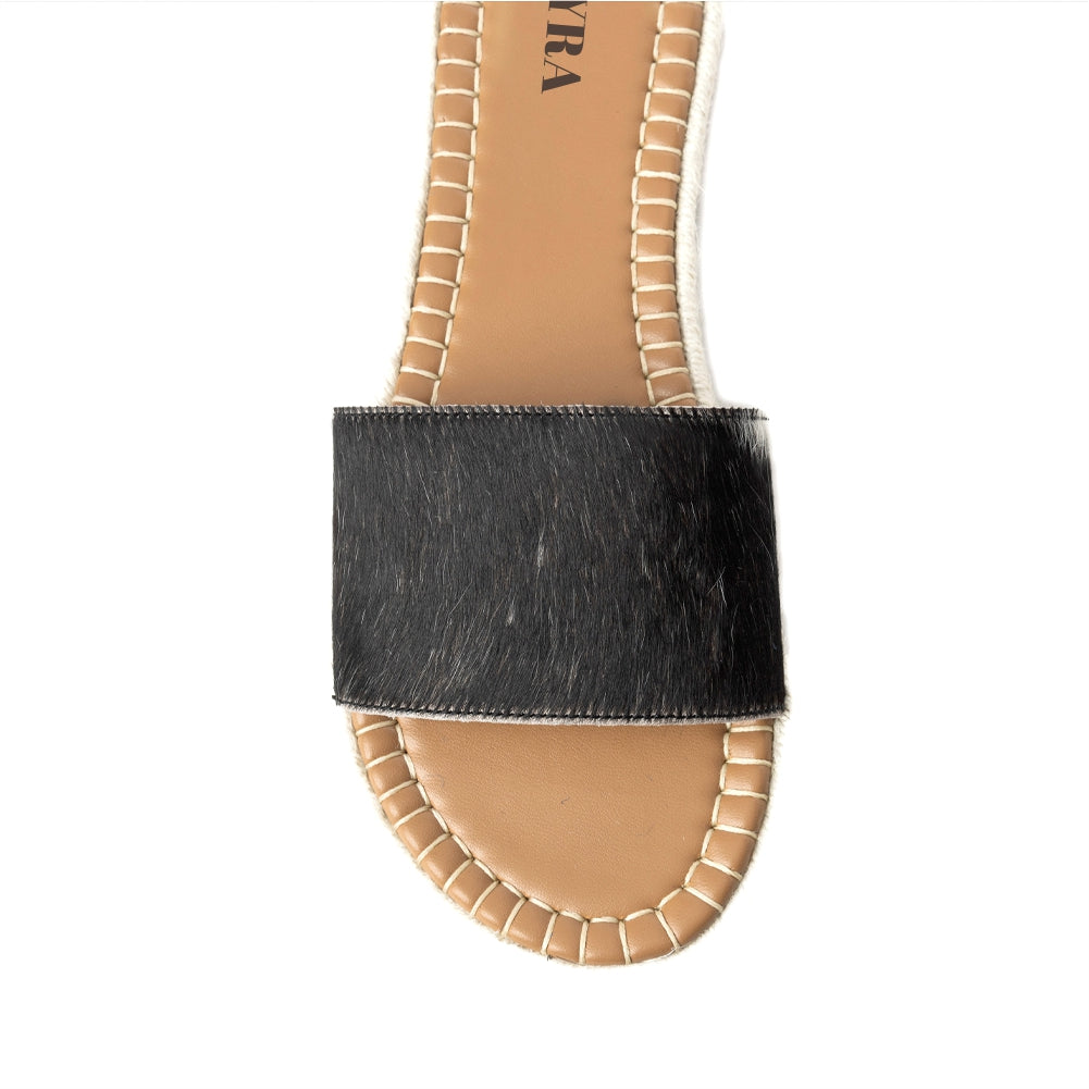 Running Pony Sandals In Black & White Hairon