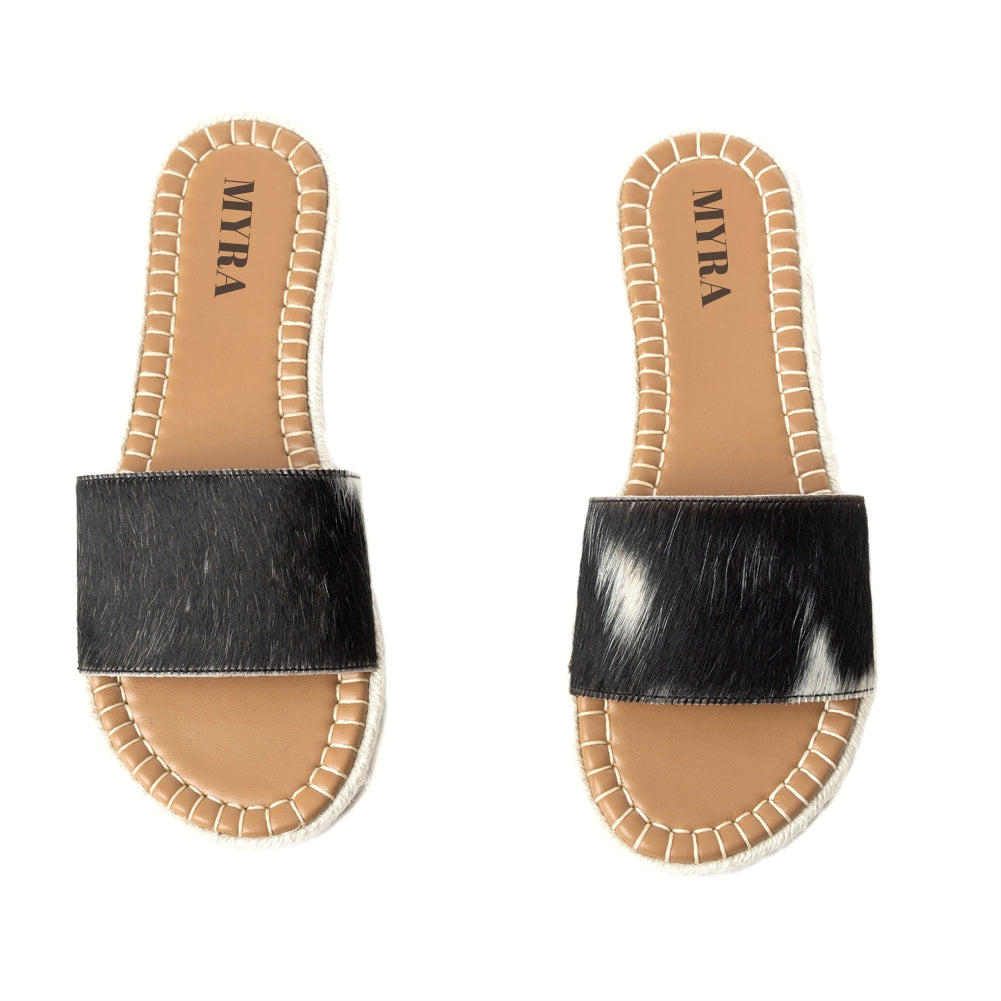 Running Pony Sandals In Black & White Hairon