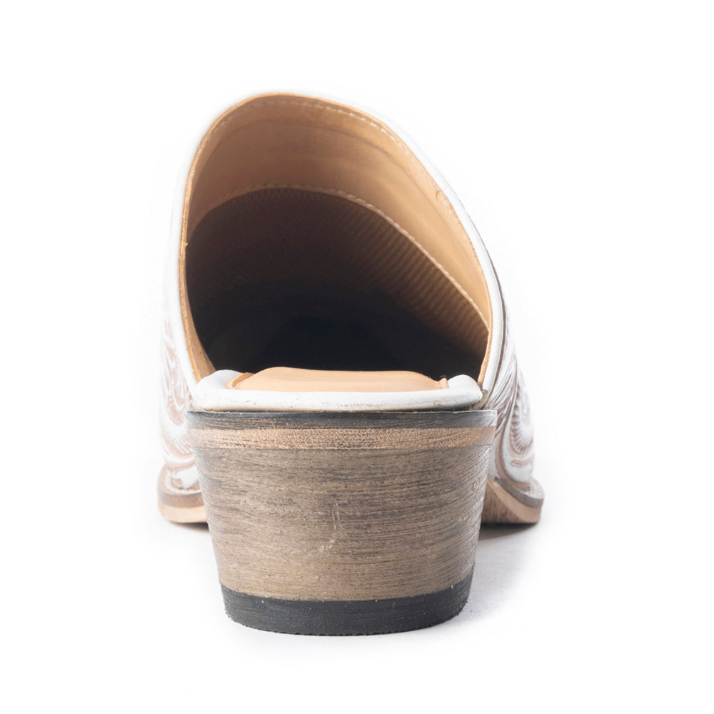 Valeria Hand-tooled Mules In White