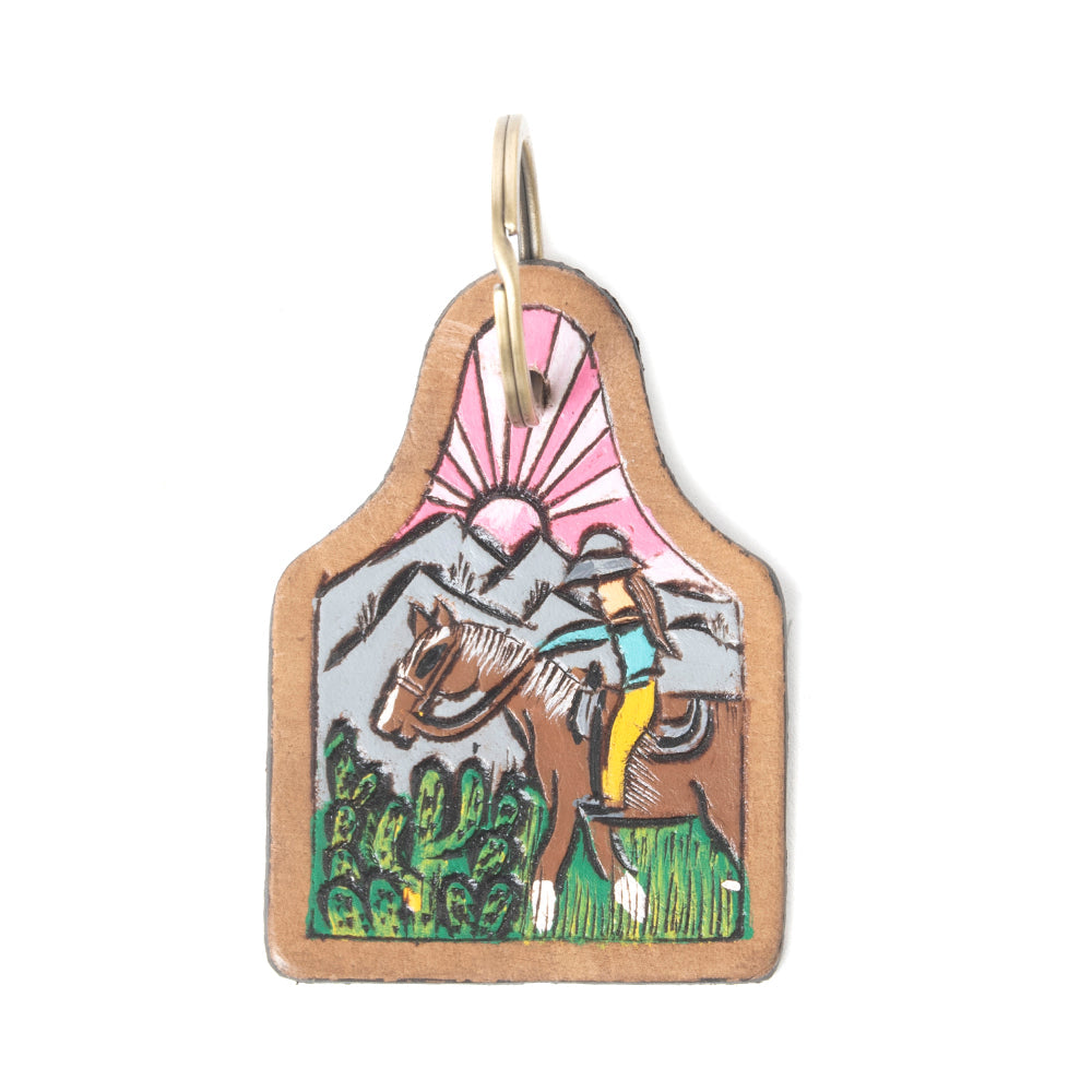 Dawn Rider Tooled Leather Key Fob in Wild Green