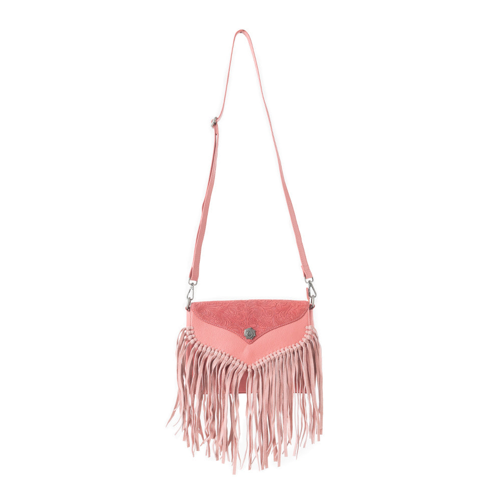 Wild West Fringe Leather Crossbody Bag in Pink