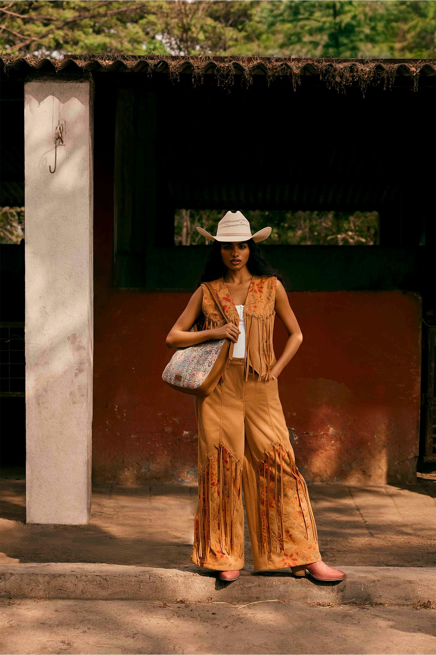 Desert Snow Leopard Leather Bag In Multicolor