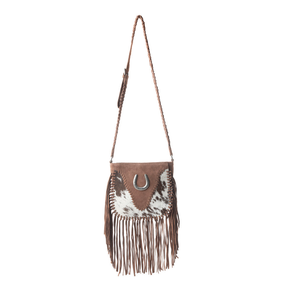 Mustang's Luck Leather And Hairon Bag In Brown & White