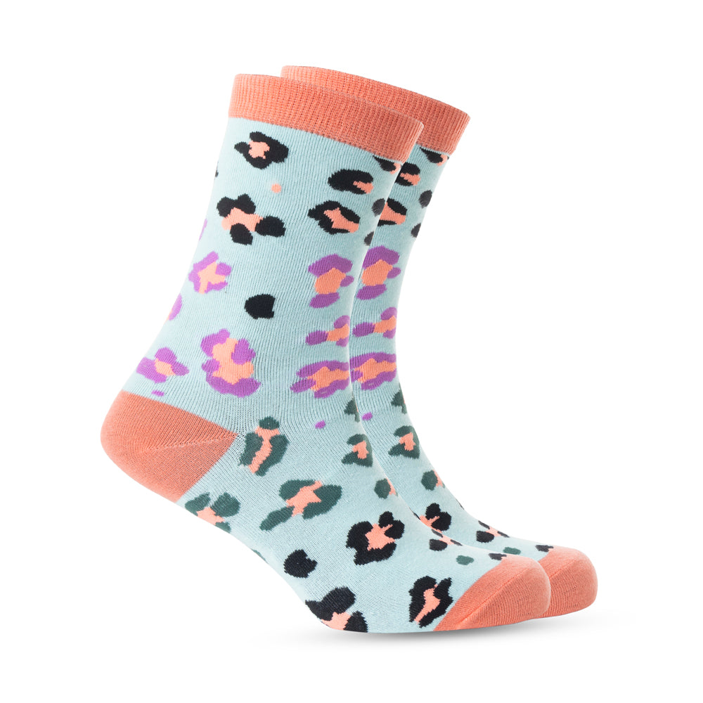 Candy Leopard Lacy Socks In Sky Blue