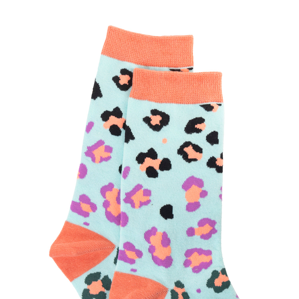 Candy Leopard Lacy Socks In Sky Blue