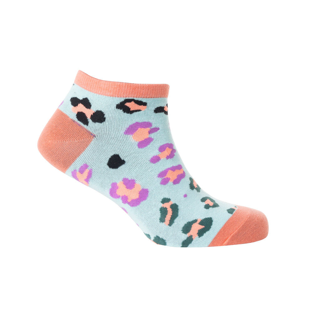 Candy Leopard Lacy Ankle Socks In Sky Blue