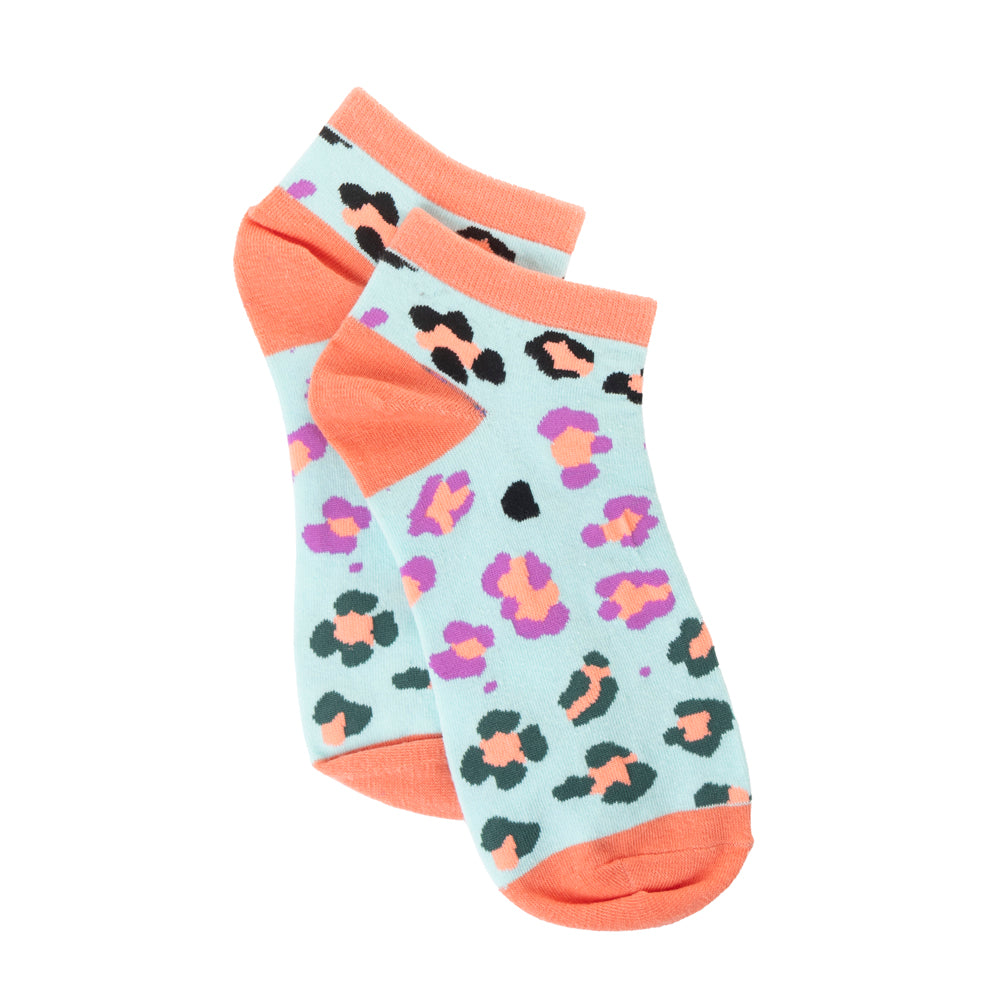 Candy Leopard Lacy Ankle Socks In Sky Blue