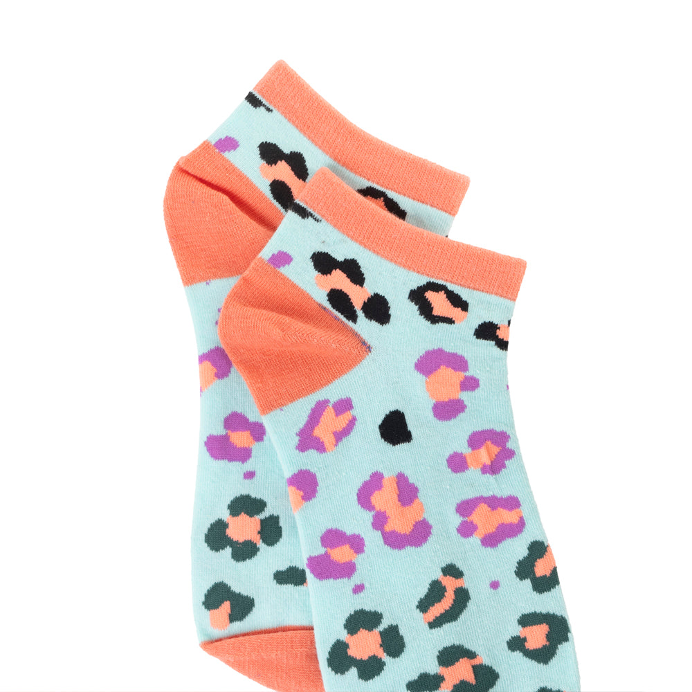 Candy Leopard Lacy Ankle Socks In Sky Blue