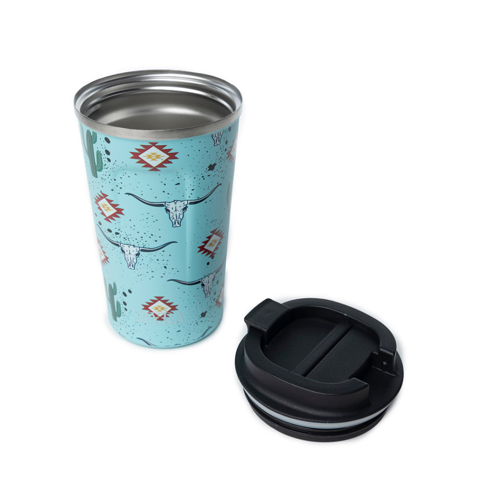 Western Trail Brew Stainless Steel Mug in Cactus Geometry