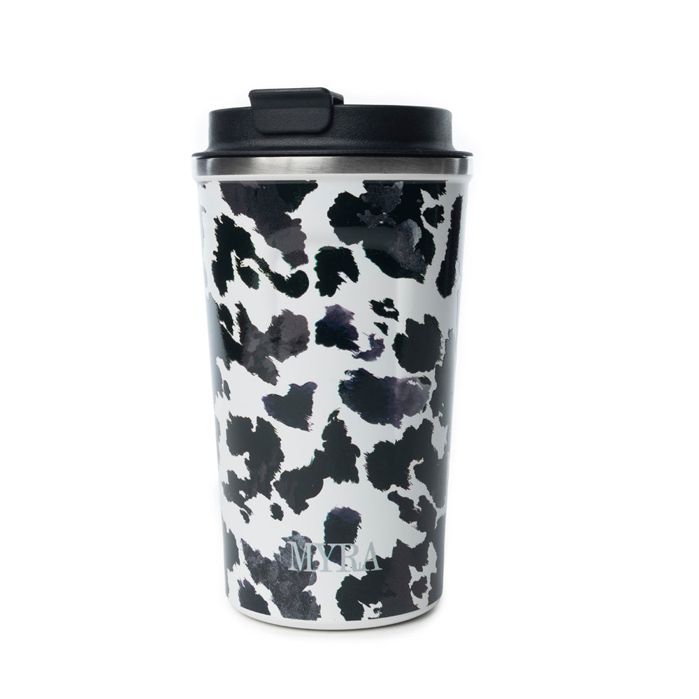 Western Trail Brew Stainless Steel Mug in Black Leopard Print