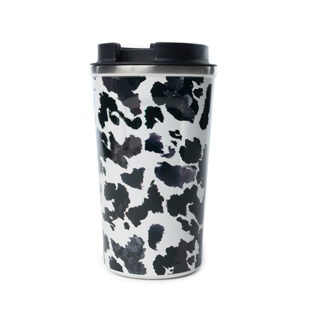 Western Trail Brew Stainless Steel Mug in Black Leopard Print