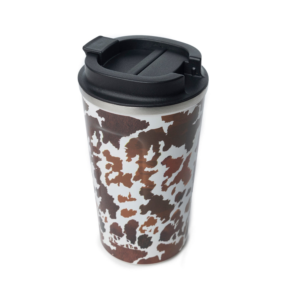 Western Trail Brew Stainless Steel Mug in Brown Leapard Print