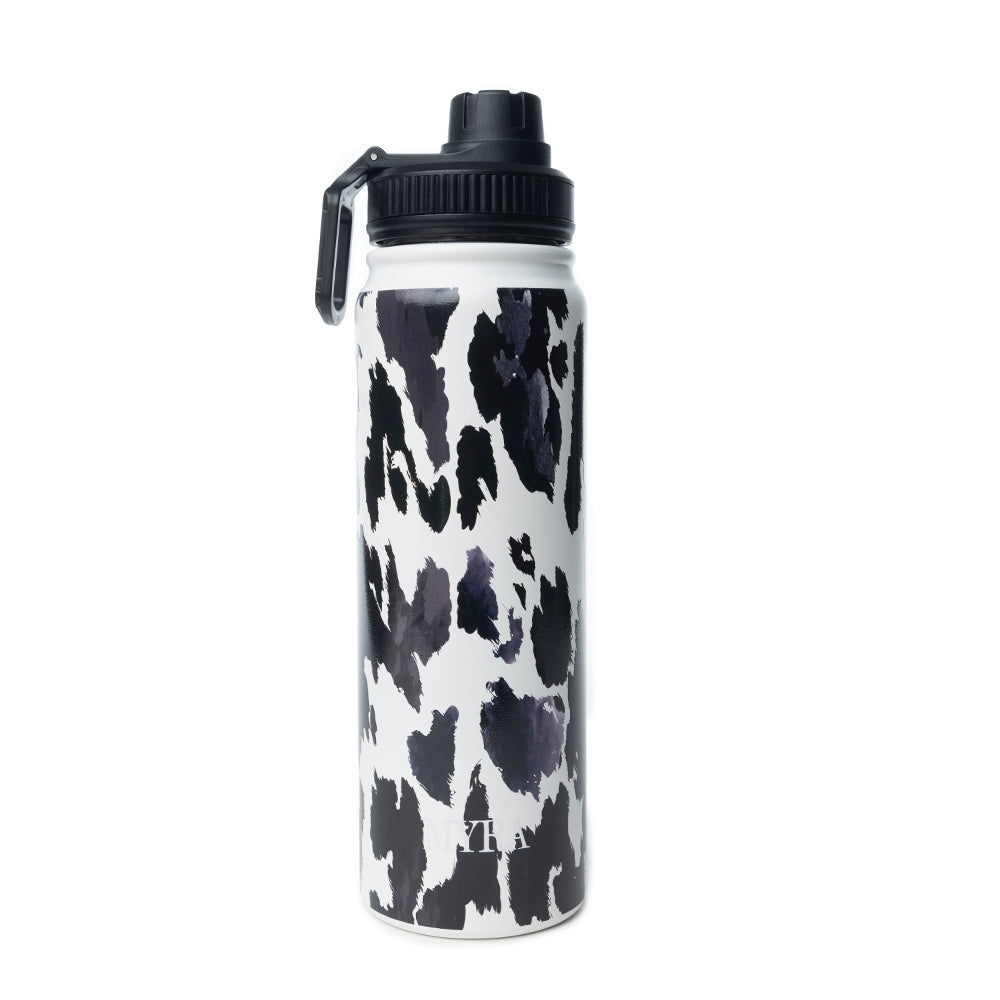 Moo & Bloom Stainless Steel Water Bottle in Black Leopard Print