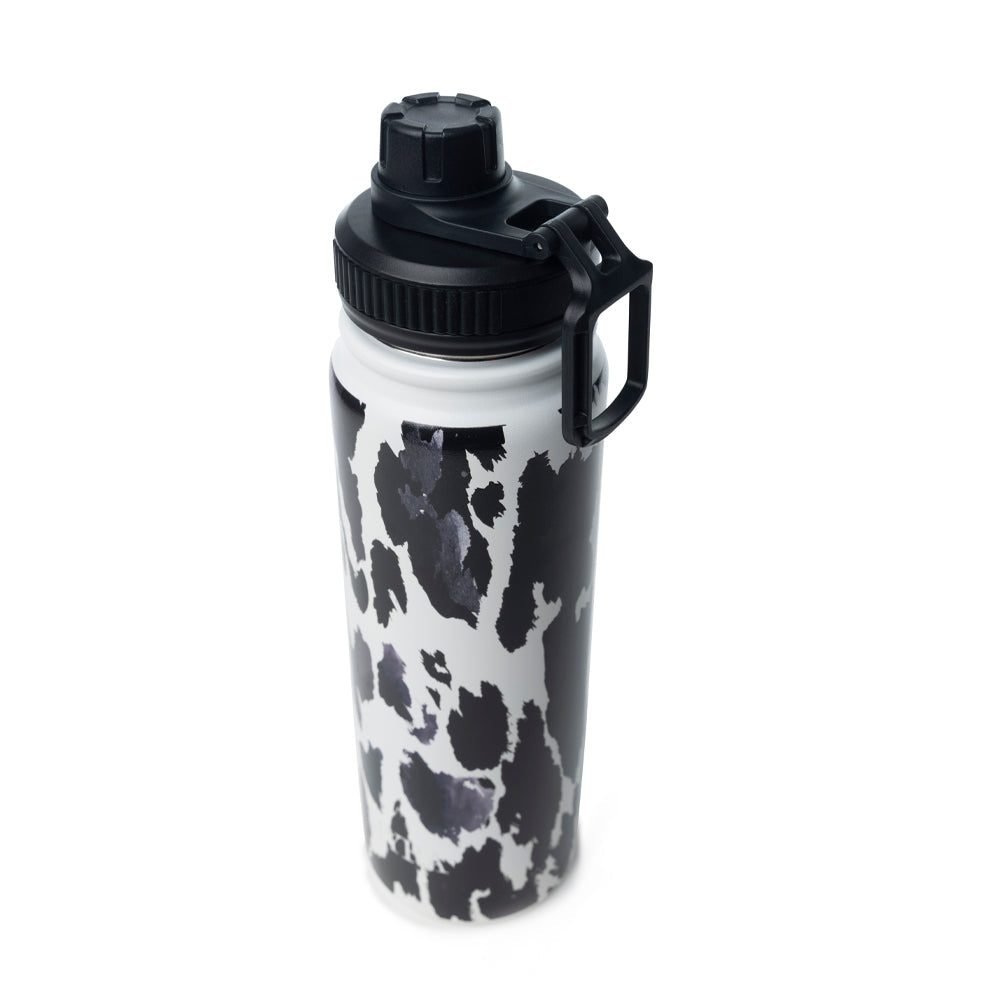 Moo & Bloom Stainless Steel Water Bottle in Black Leopard Print