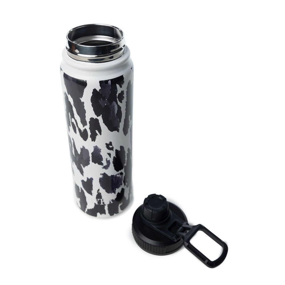 Moo & Bloom Stainless Steel Water Bottle in Black Leopard Print