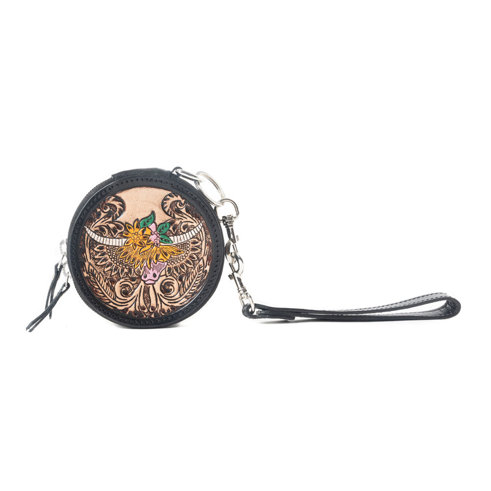 Western Crest Handtooled Leather Coin Pouch in Desert Tan