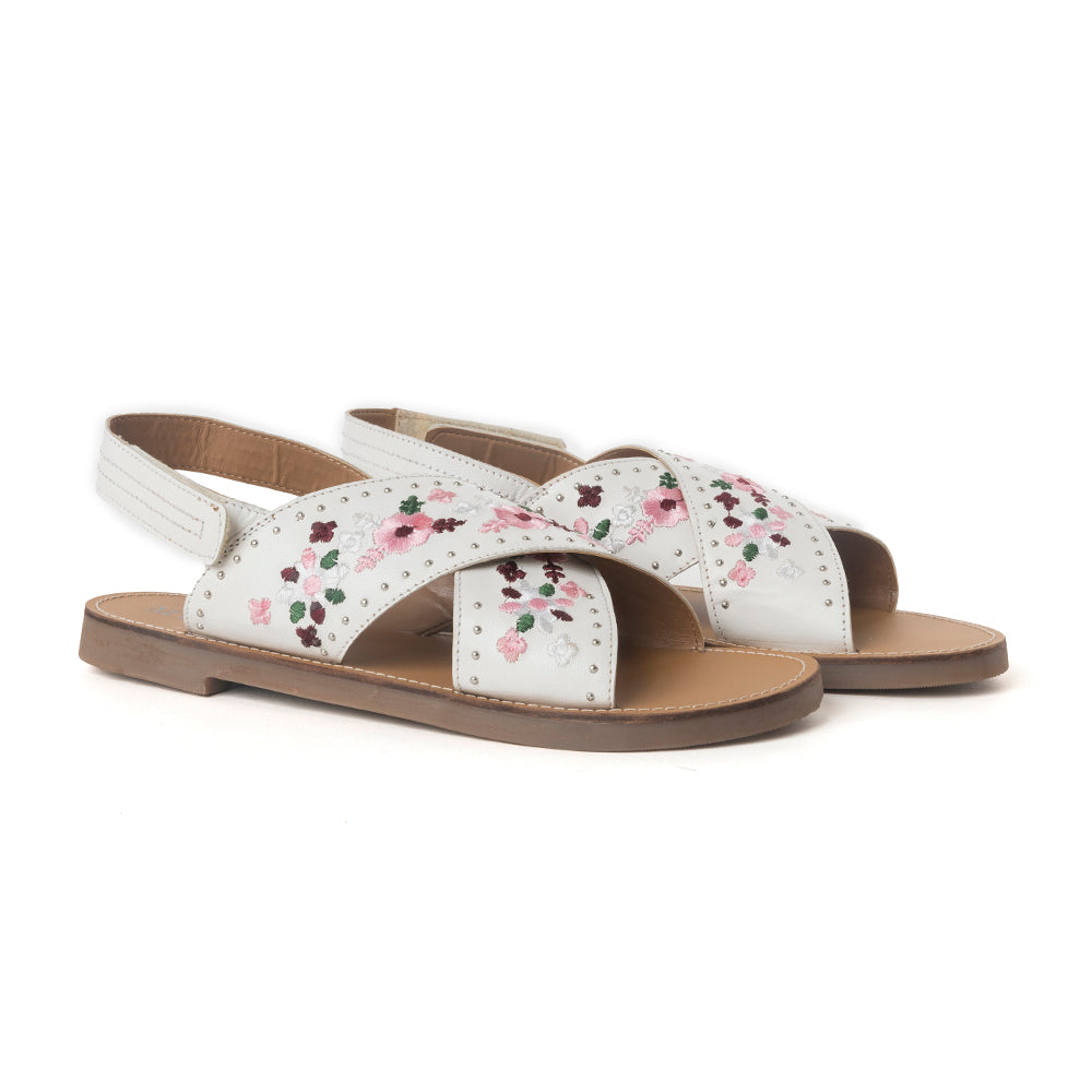 Lilytrail Embroidered Leather Sandals in Frost White