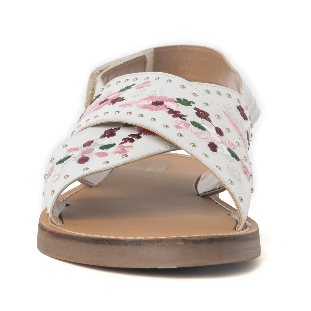 Lilytrail Embroidered Leather Sandals in Frost White