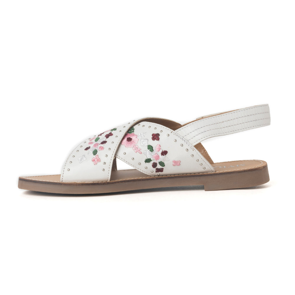 Lilytrail Embroidered Leather Sandals in Frost White