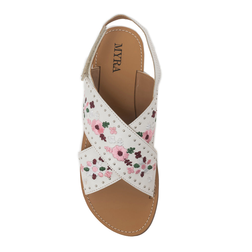 Lilytrail Embroidered Leather Sandals in Frost White