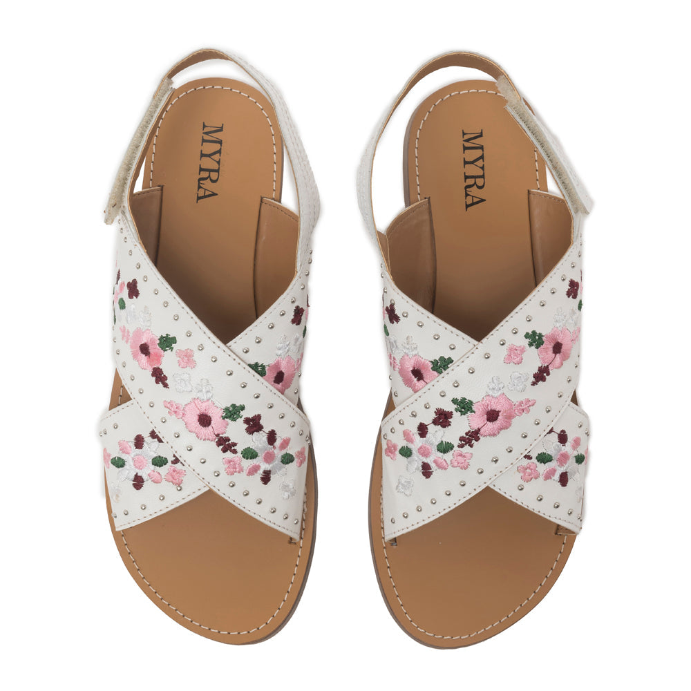 Lilytrail Embroidered Leather Sandals in Frost White