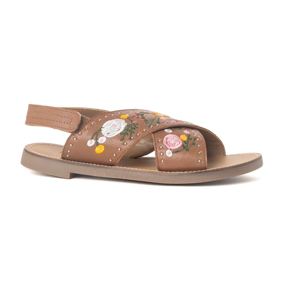 Lilytrail Embroidered Leather Sandals in Tan