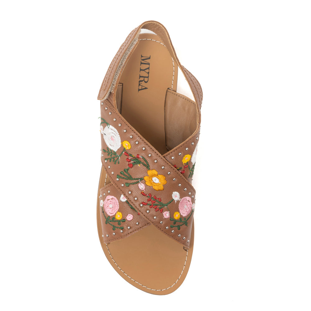 Lilytrail Embroidered Leather Sandals in Tan