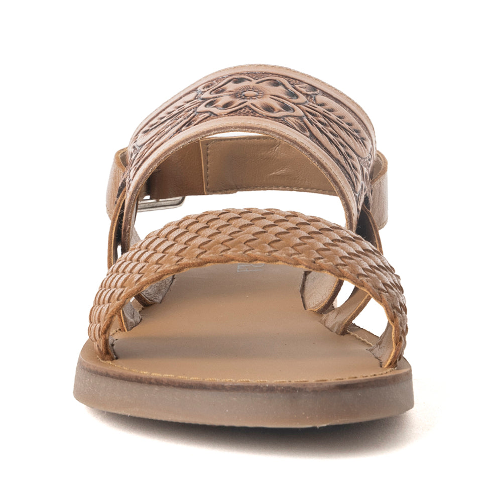 Pinehorn Handtooled Leather Sandals in Oak Brown