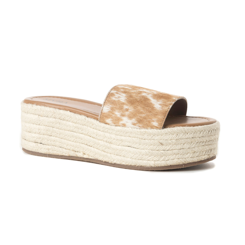 Mesa Mane Hairon Leather Sandals in Brown & White