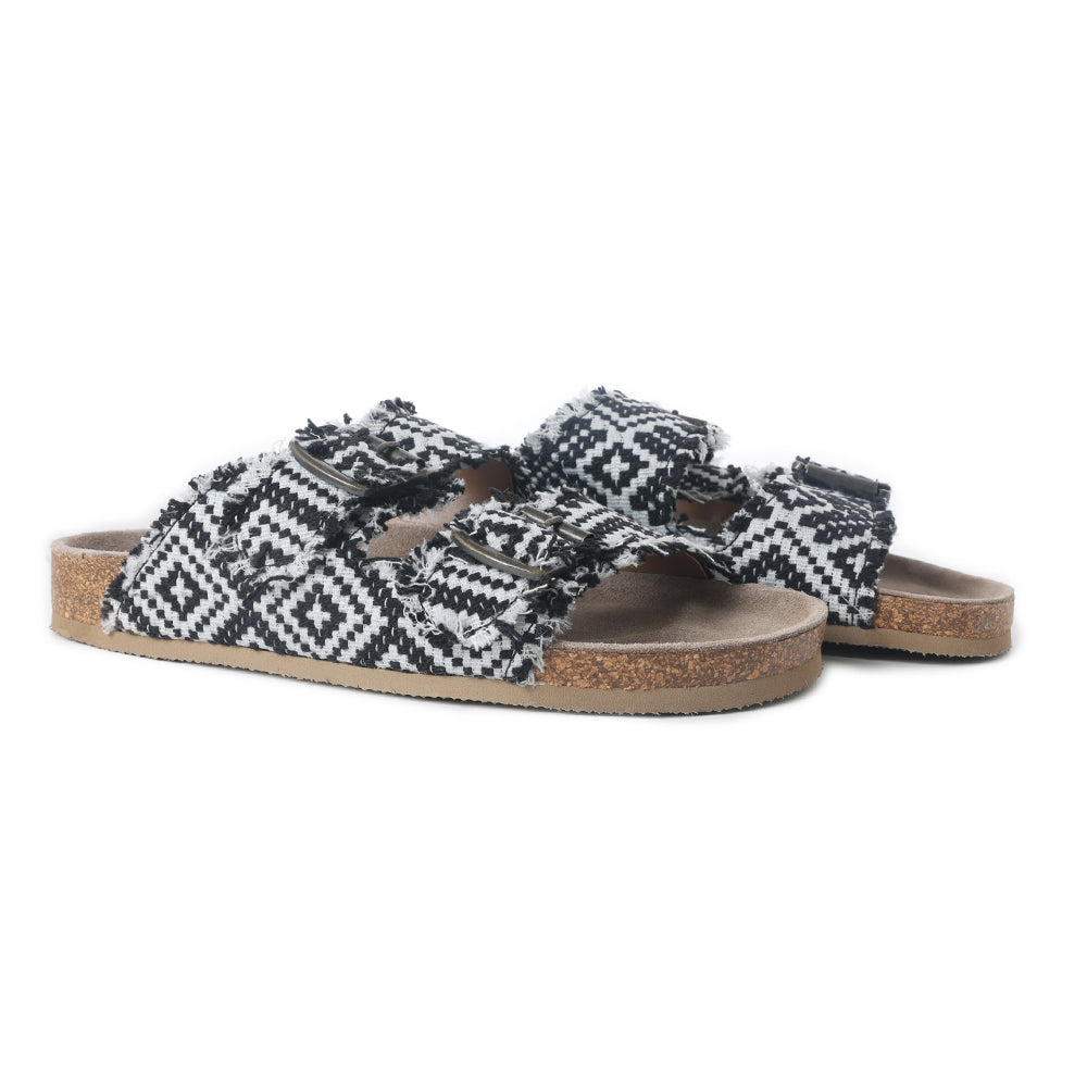 Ridge Denim Sandals in Black & White