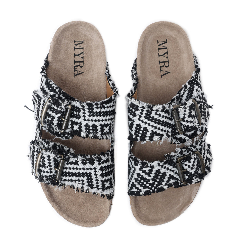 Ridge Denim Sandals in Black & White