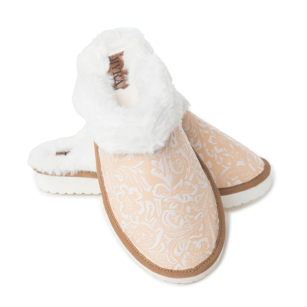 Snowdrift Embossed Leather Slippers in Wintry Beige