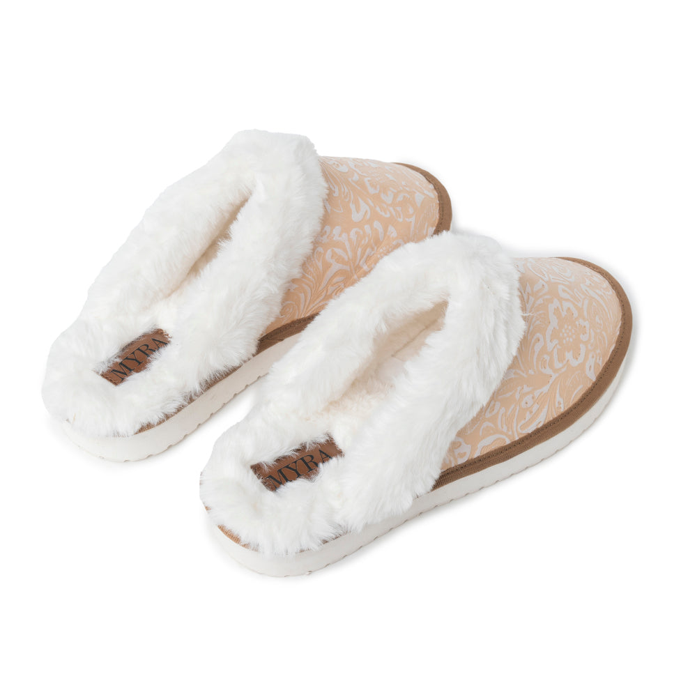 Snowdrift Embossed Leather Slippers in Wintry Beige