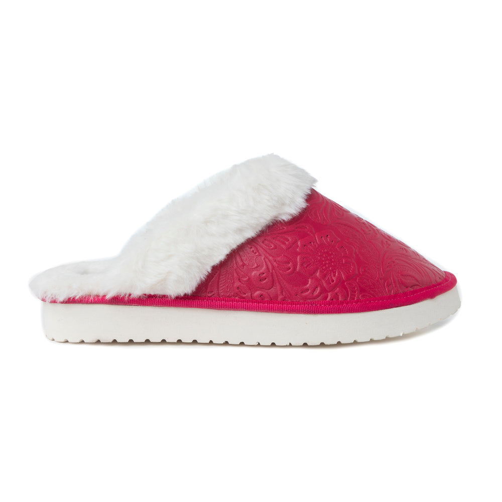 Snowdrift Embossed Leather Slippers in Pink