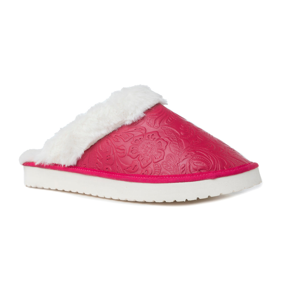 Snowdrift Embossed Leather Slippers in Pink