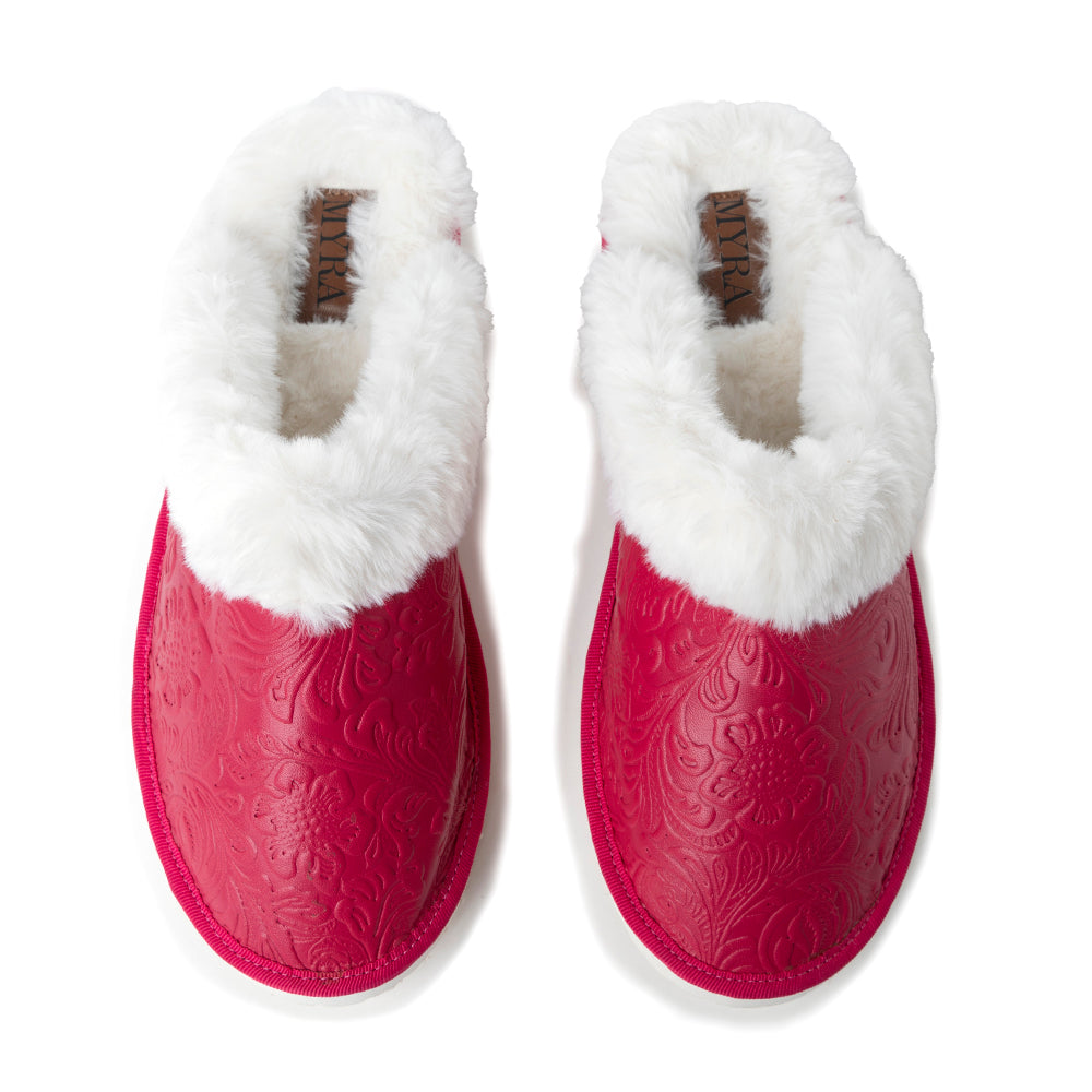 Snowdrift Embossed Leather Slippers in Pink
