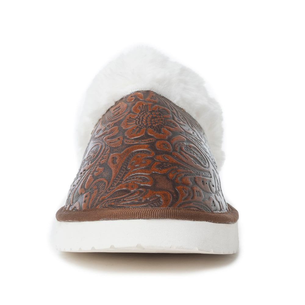 Snowdrift Embossed Leather Slippers in Dark Brown