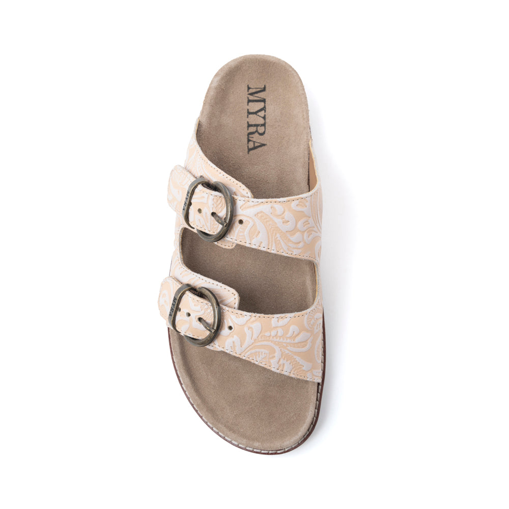 Desert Lily Embossed Leather Sandals in Antique White