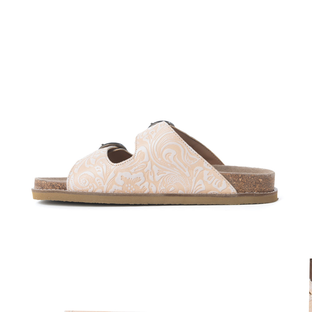 Desert Lily Embossed Leather Sandals in Antique White