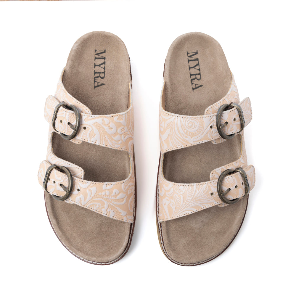 Desert Lily Embossed Leather Sandals in Antique White