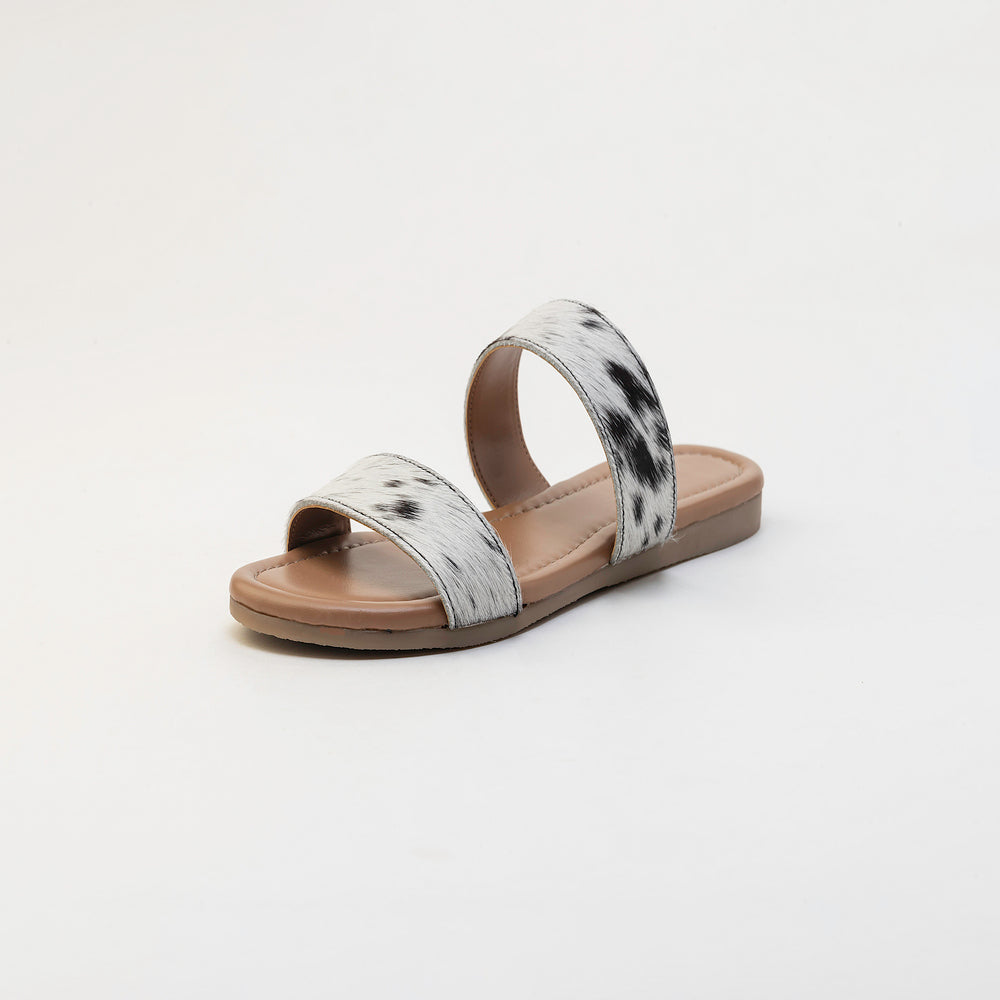 Vaquero Leather Hairon Sandals in Black & White