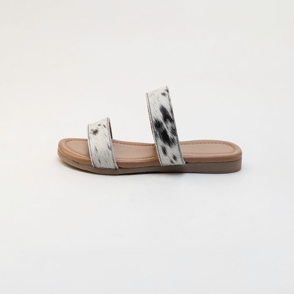 Vaquero Leather Hairon Sandals in Black & White