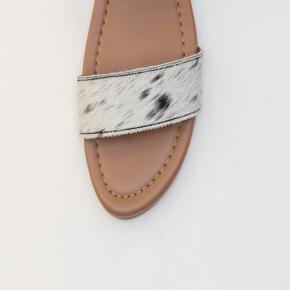 Vaquero Leather Hairon Sandals in Black & White