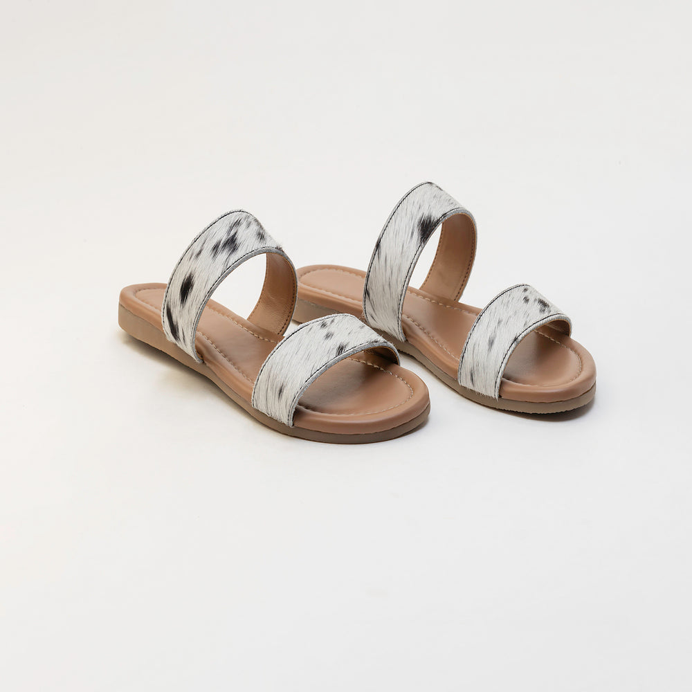 Vaquero Leather Hairon Sandals in Black & White