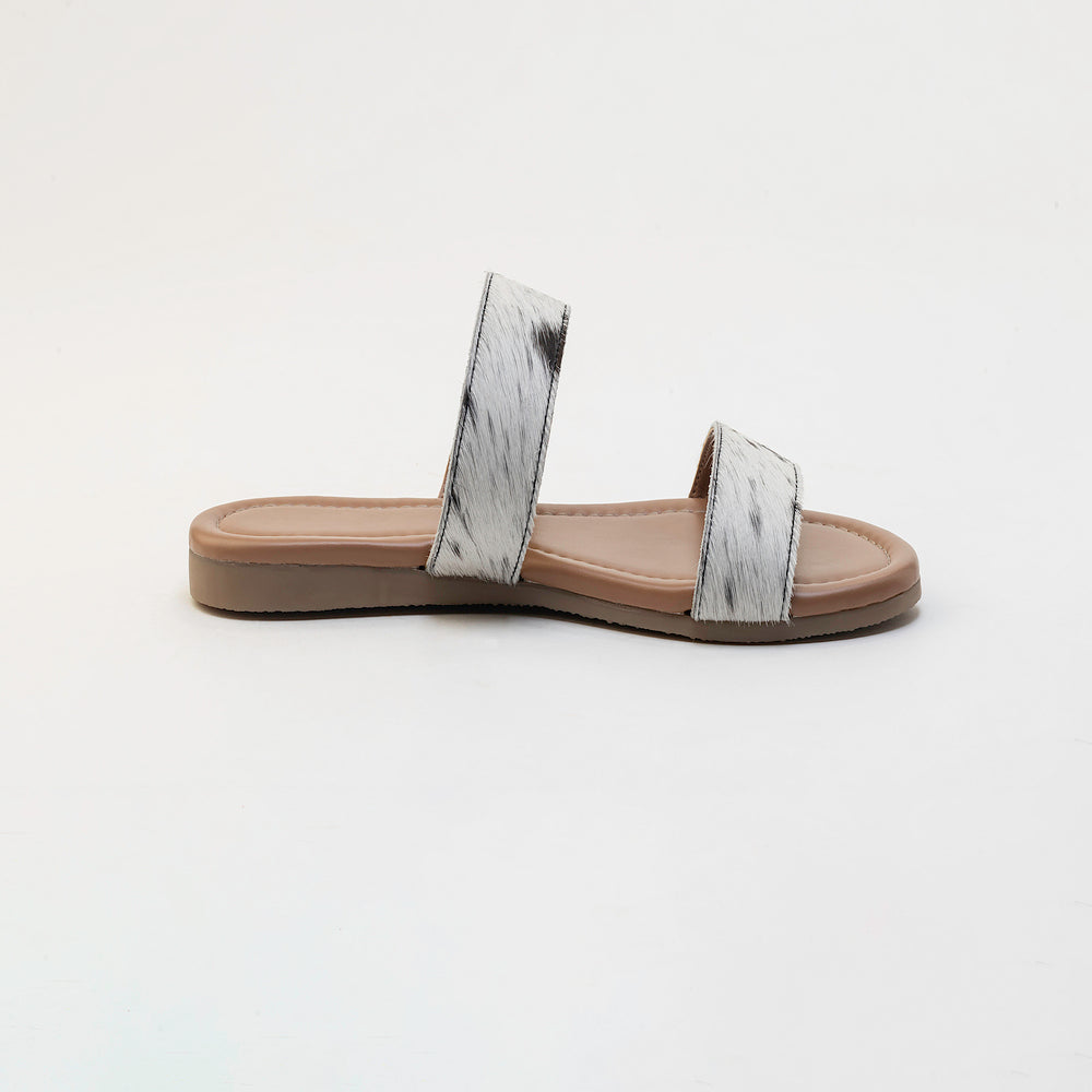 Vaquero Leather Hairon Sandals in Black & White