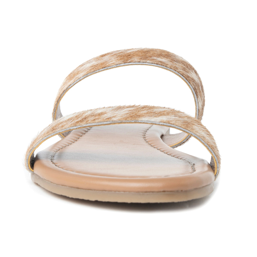 Vaquero Leather Hairon Sandals in Oakdust Brown